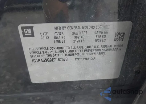 2014 Chevrolet Cruze Ls из США, поврежденный, VIN 1G1PA5SG9E7167578